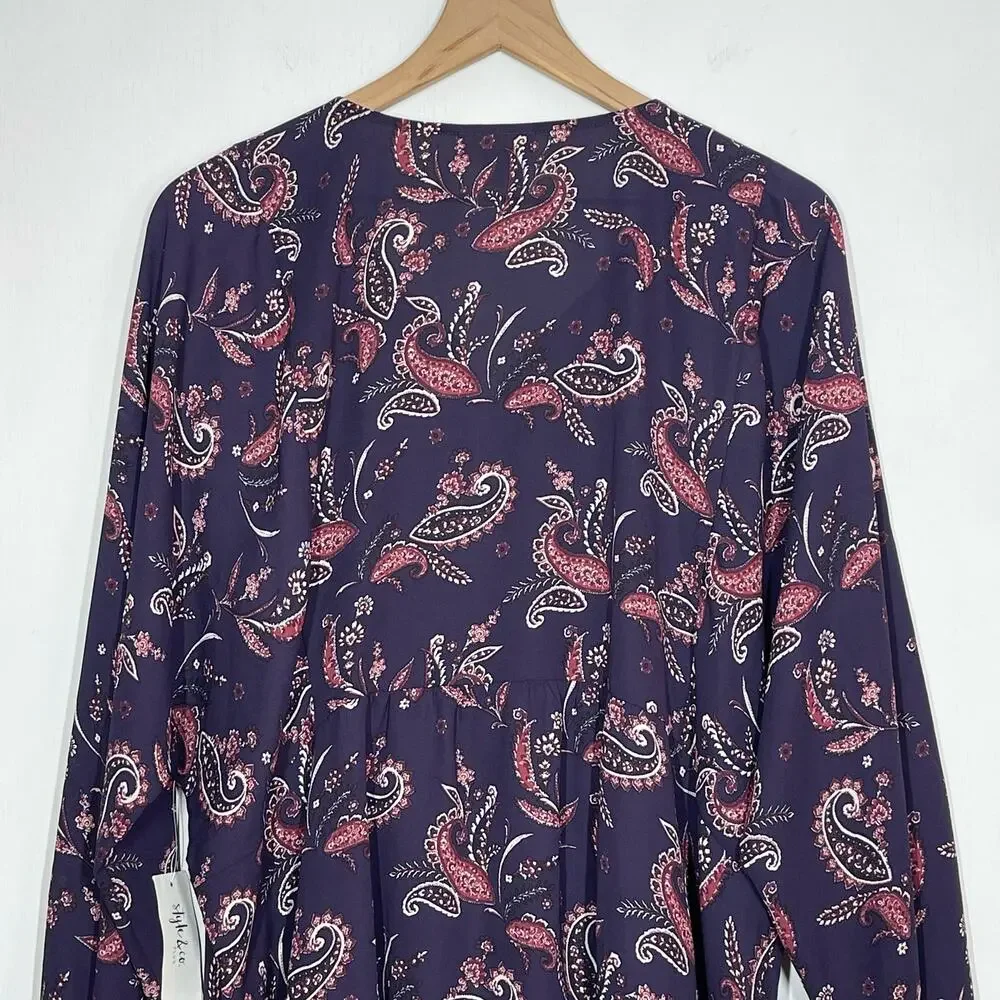 Style & Co Blouse NWT Women's Plus Size 2X Purple Grape Paisley V-Neck Core Boho - Picture 6 of 11